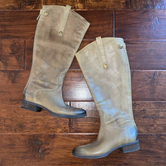 Sam Edelman Penny Riding Boot Size‎ 6.5 Tall Leather Equestrian Olive Tan Color - Picture 1 of 13